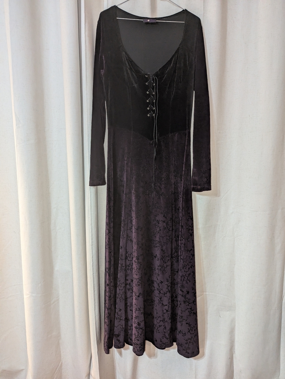 Vintage Morbid Threads Velvet Black And Purple Floral Maxi Dress Whimsigoth